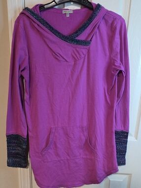 CeCe Fuchsia Hooded Cowl-Neck Pullover Sweater